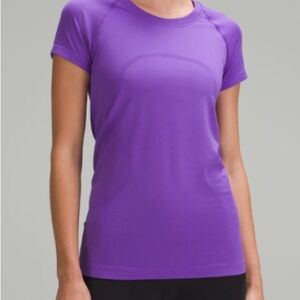 purple lululemon swiftly tech short sleeve shirt 2.0 in atomic purple size 14